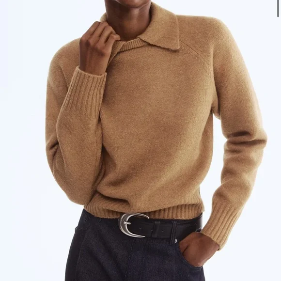 H&M sweater with collar dark beige - Picture 1 of 9